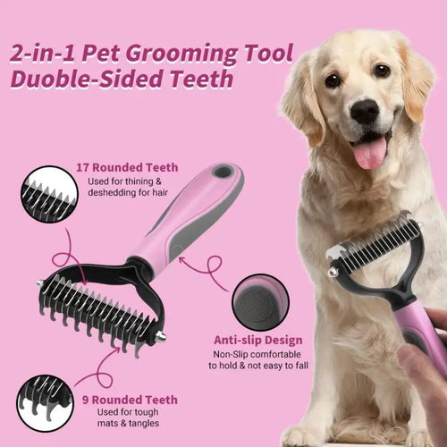 Pet Grooming Kit - Deshedding Brush, Nail Clippers & Comb