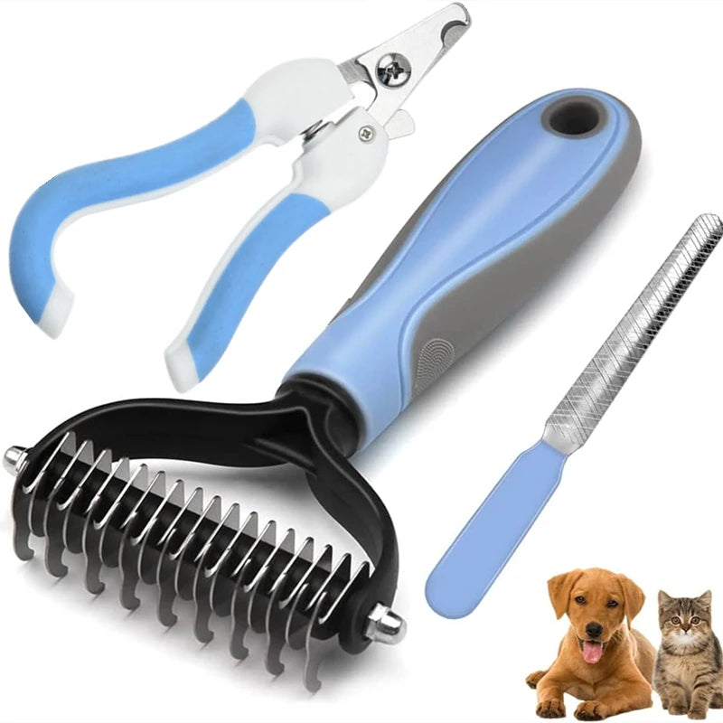 Pet Grooming Kit - Deshedding Brush, Nail Clippers & Comb