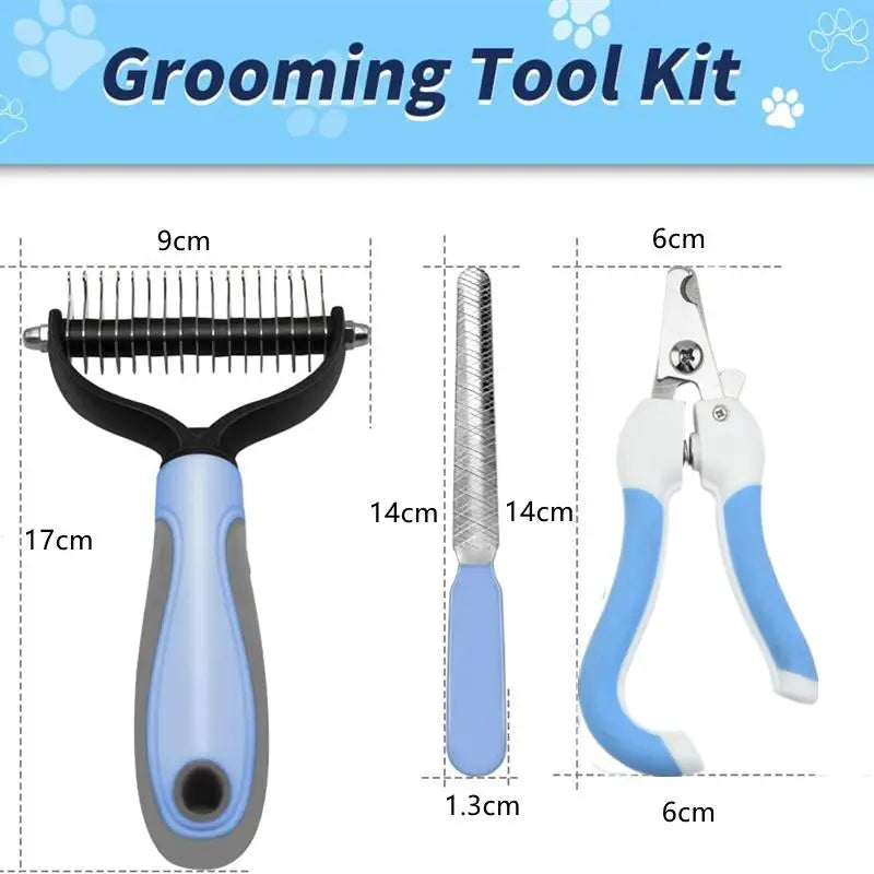Pet Grooming Kit - Deshedding Brush, Nail Clippers & Comb