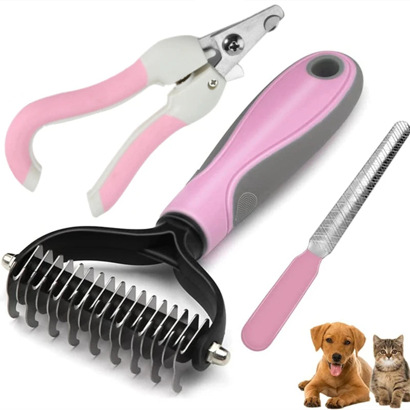 Pet Grooming Kit - Deshedding Brush, Nail Clippers & Comb